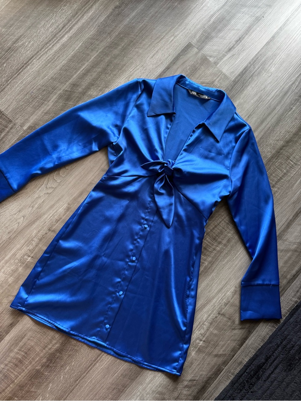Zara Royal Blue Satin Button-Up Blouse